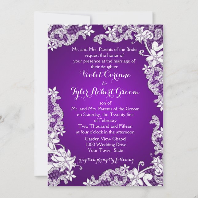 Invitación Vintage Country Floral Design Purple (Anverso)