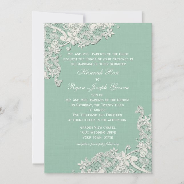 Invitación Vintage Country Floral Mint Green (Anverso)