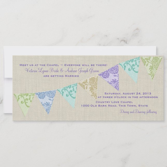 Invitación Vintage Country Lace Pennants (Anverso)