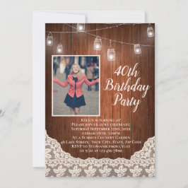 Invitación Vintage Country Lights 40th Birthday Fiesta Photo