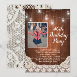 Invitación Vintage Country Lights 40th Birthday Fiesta Photo