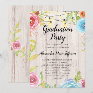 Invitación Vintage Country Rustic String Lights Graduación