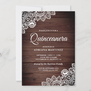 Invitación Vintage Country Rustic Wood Lace Quinceanera
