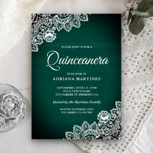 Invitación Vintage Country Verde Azul Madera Encaje Quinceañe