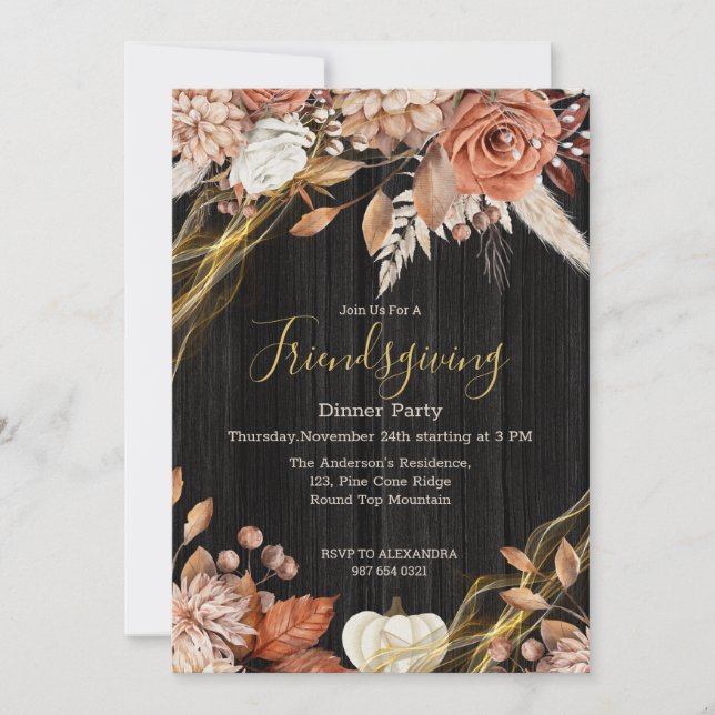 Invitación Vintage Country Wood Floral Friendding Cena (Anverso)