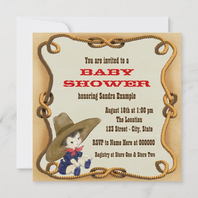 Invitación Vintage Cowboy Baby Shower (Reverso)