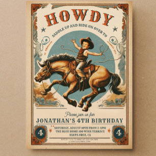 Invitación Vintage Cowboy Country Western Birday