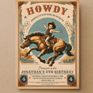 Invitación Vintage Cowboy Western Birday
