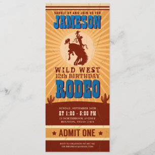 Invitación Vintage Cowboy Western Rodeo Birday Ticket Pass