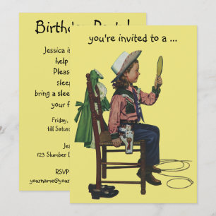 Invitación Vintage Cowgirl Sleepover Chica Fiesta de cumpleañ
