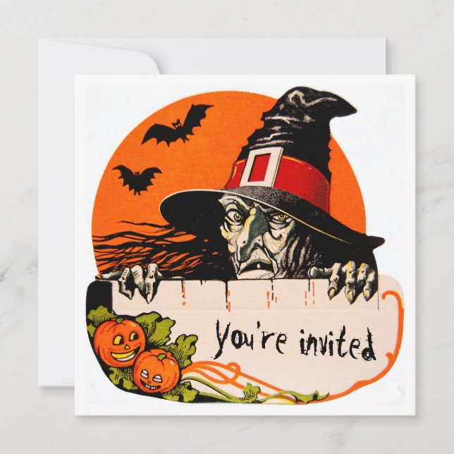 Invitación Vintage Creepage Witch Halloween Party (Anverso)