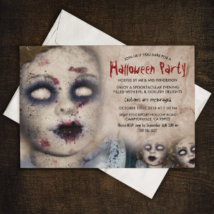 Invitación Vintage Creepy Zombie Doll Halloween Party