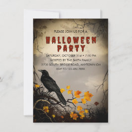 Invitación Vintage Crow & Autums deja fiesta de Halloween