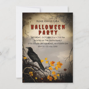 Invitación Vintage Crow & Autums deja fiesta de Halloween