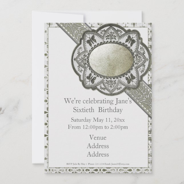 Invitación Vintage cumpleaños barroco (Anverso)
