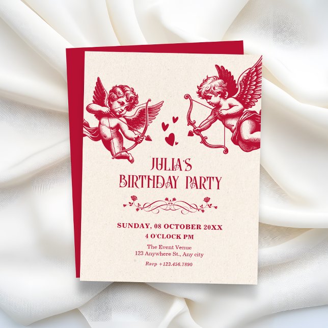 Invitación Vintage cupid love birthday (Subido por el creador)