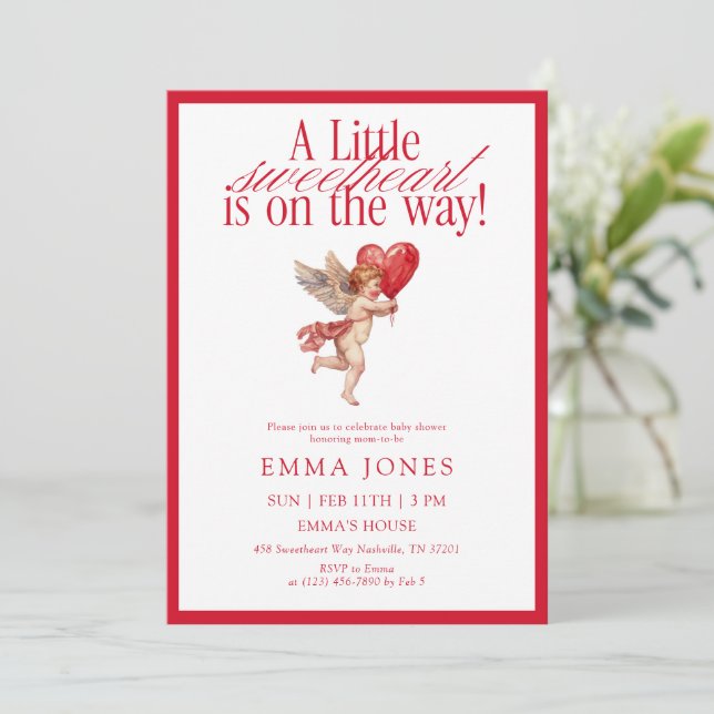 Invitación Vintage Cupid Sweetheart Baby Shower (Anverso de pie)