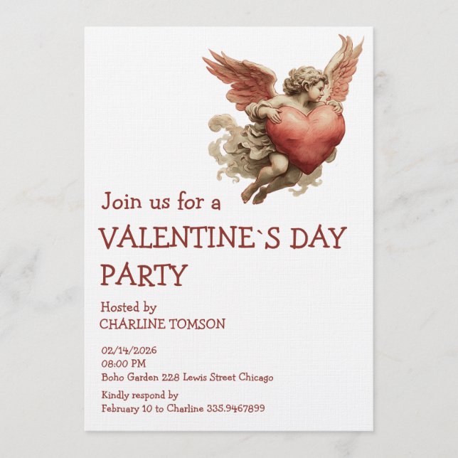 Invitación Vintage Cupid with Heart (Anverso)