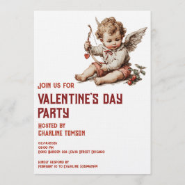Invitación Vintage Cupid With Heart Bow