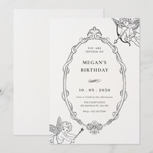 Invitación Vintage cupido arte barroco (Anverso / Reverso)