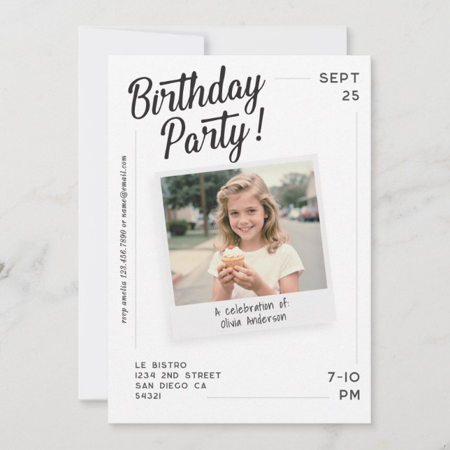 Invitación Vintage Custom Photo Adult Birthday Party  (Anverso)