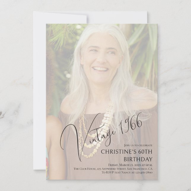 Invitación Vintage Custom Sixtieth Birthday Party Photo  (Anverso)