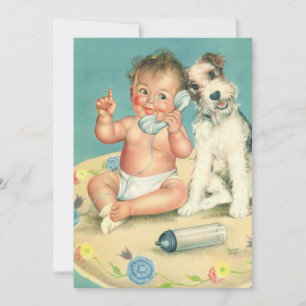 Invitación Vintage Cute Baby Phone Puppy Dog Baby Shower