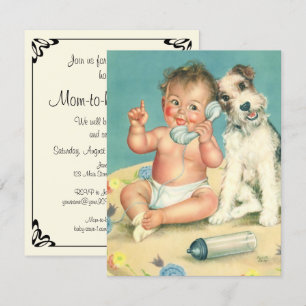 Invitación Vintage Cute Baby Phone Puppy Dog Baby Shower