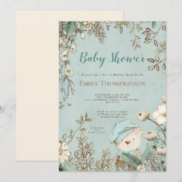 Invitación Vintage Cute Bear Florals deja a Boy Baby Shower