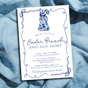 Invitación Vintage Cute Bows Chinoiserie Bunny Easter Brunch