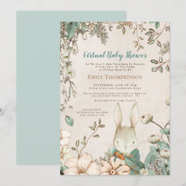 Invitación Vintage Cute Bunny Floral Leaf Virtual Baby Shower