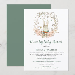 Invitación Vintage Cute Bunny Foliage Drive De Baby Shower