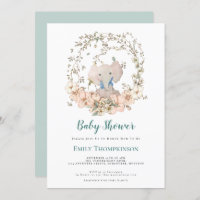 Vintage Cute Elephant Foliage Boy Baby Shower