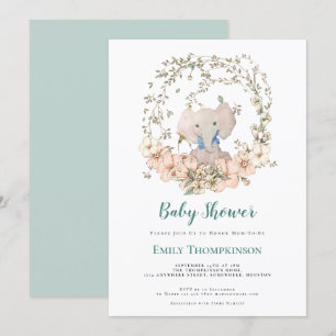 Invitación Vintage Cute Elephant Foliage Boy Baby Shower