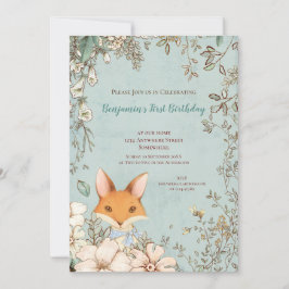 Invitación Vintage Cute Fox Botánico 1 Nacimiento Niño