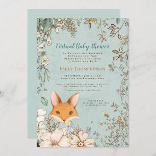 Invitación Vintage Cute Fox Floral Leaf Virtual Baby Shower