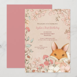 Invitación Vintage Cute Fox Floral Leaves Primer Chica de Cum