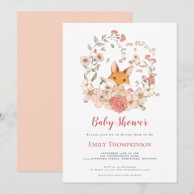 Invitación Vintage Cute Fox Foliage Baby Shower (Anverso / Reverso)