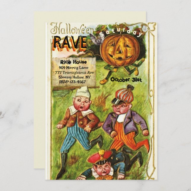 Invitación Vintage Cute Halloween Rave Fiesta (Anverso / Reverso)