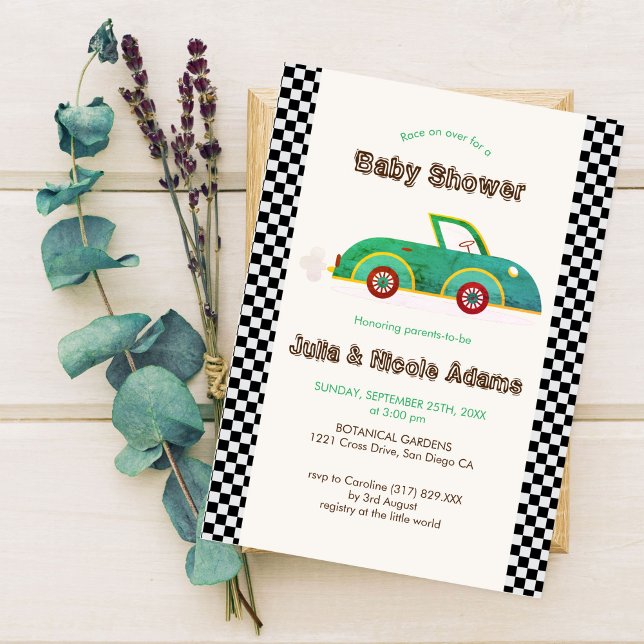 Invitación Vintage Cute Little Car Racer Baby Shower (Subido por el creador)