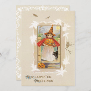 Invitación Vintage Cute Little Witch Halloween