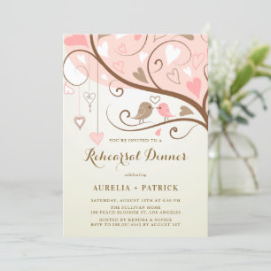 Invitación Vintage Cute Lovebirds Ensayo rosa Cena