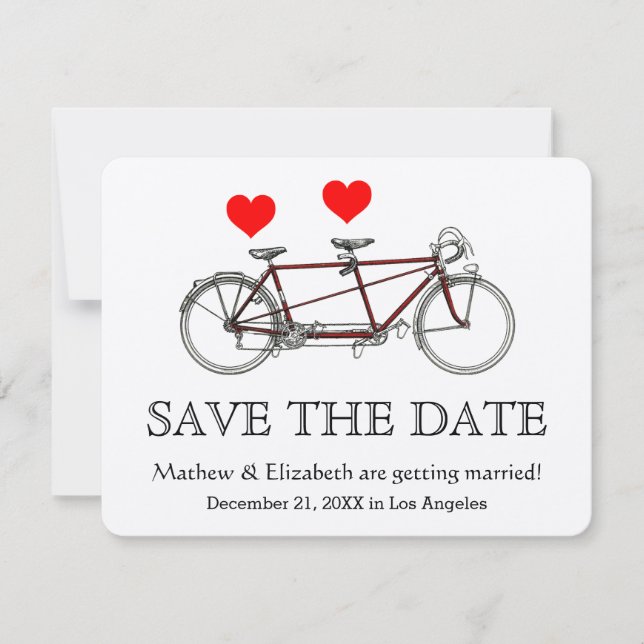 Invitación Vintage Cute Tandem Bicycle Wedding Salva La Fecha (Anverso)