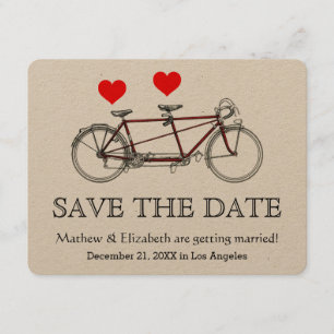 Invitación Vintage Cute Tandem Bicycle Wedding Salva La Fecha