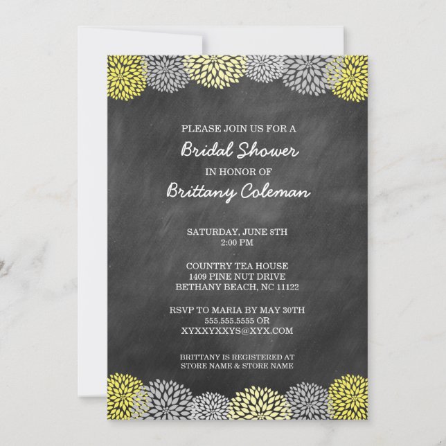 Invitación Vintage Dahlia Chalkboard Bridal Shower invita (Anverso)