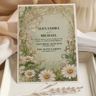 Invitación Vintage Daisies Boda Art Nouveau