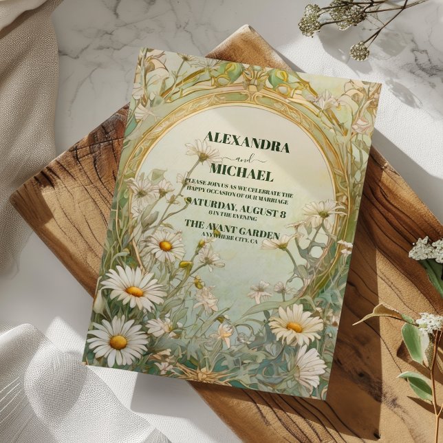 Invitación Vintage Daisies Boda Art Nouveau (Subido por el creador)