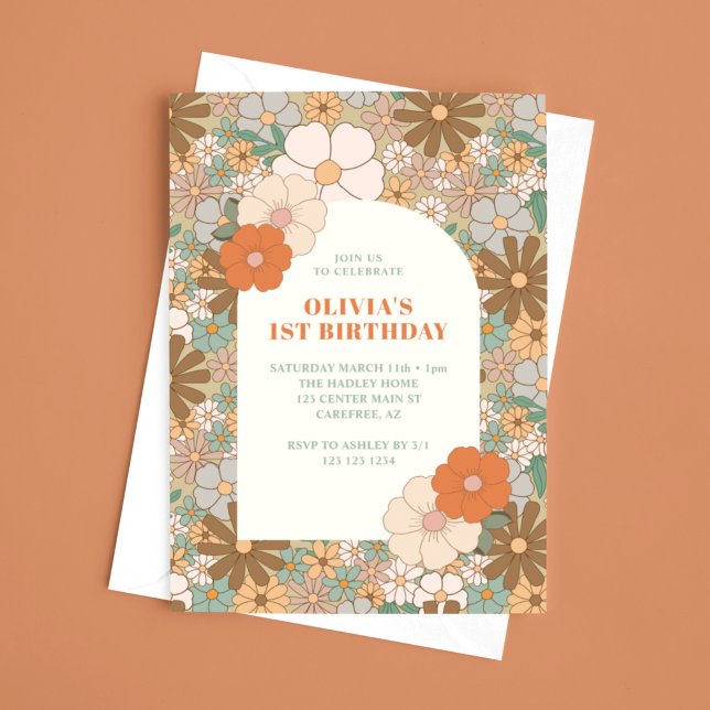 Invitación Vintage Daisy Arch 1er cumpleaños (Subido por el creador)