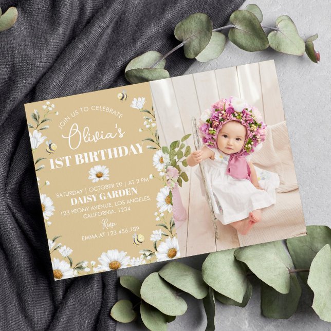 Invitación Vintage Daisy Bee Primer Cumpleaños (Subido por el creador)