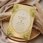 Invitación Vintage Daisy Garden Wedding<br><div class="desc">A delicate vintage wedding design inspired by romantic countryside gardens. Soft watercolor daisies and yellow wildflowers bloom in the corners around an elegant scalloped frame, set against a warm parchment background with antique botanical charm. The gentle floral details and classic typography create a timeless garden aesthetic, perfect for couples planning...</div>